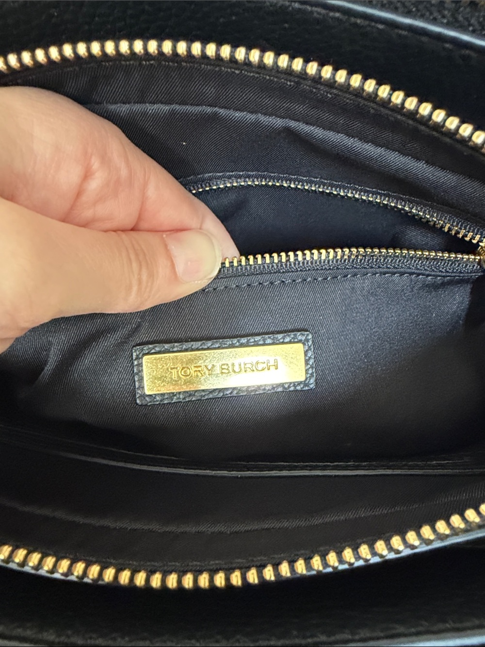 Tory Burch Black Pebbled Leather Satchel with Gold Hardware - Picture 2 of 15